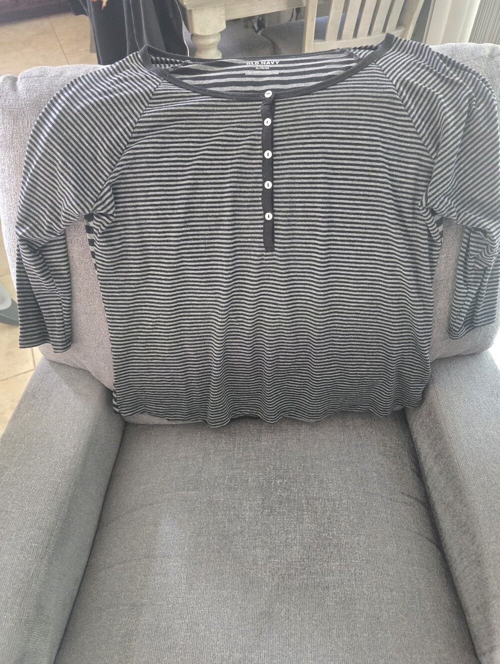 Old Navy Black & Gray Striped Henley